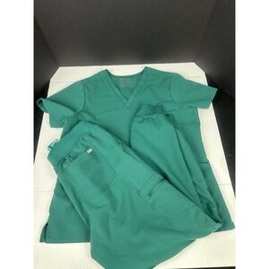 Figs Scrub Set Hunter Green  Catarina Top / Zamora Jogger Pant Sz Large